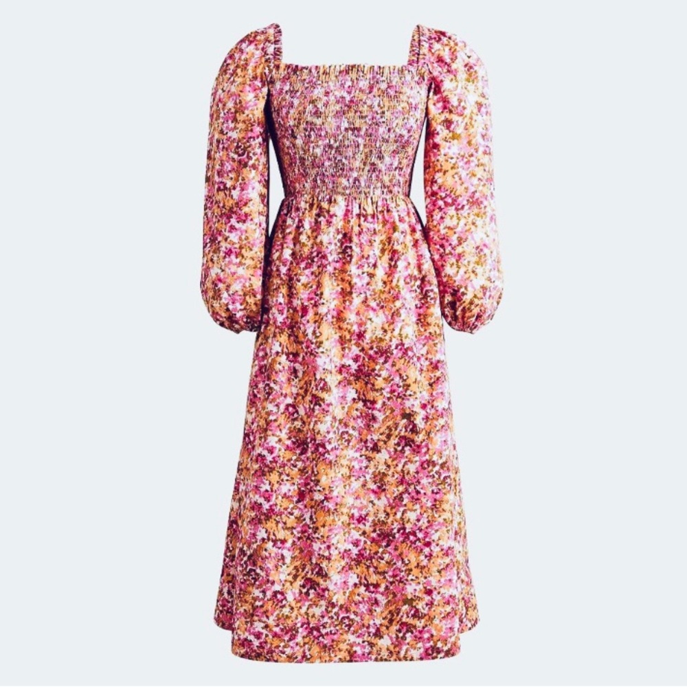 J. Crew Smocked puff-sleeve dress in faded floral